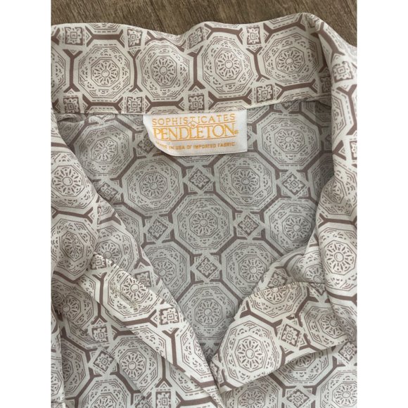 Vintage Sophisticates By Pendleton Geometric Button Up Blouse Tan Womens Size 16 - Picture 2 of 7